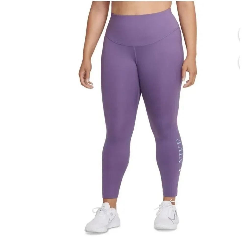 Nike Dri-Fit One Mid-Rise Side Graphic Leggings in Amethyst Smoke sz S EUC